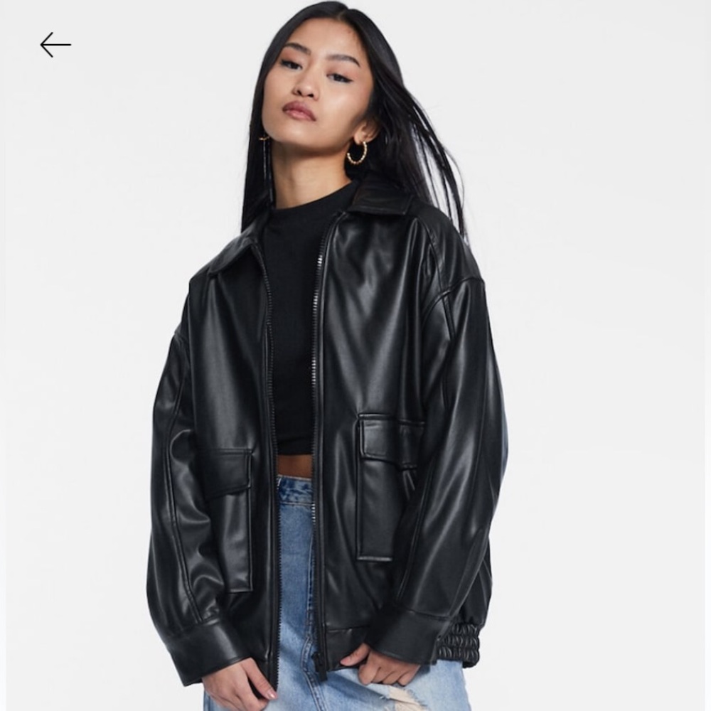 Stradivarius Faux Leather Bomber Jacket